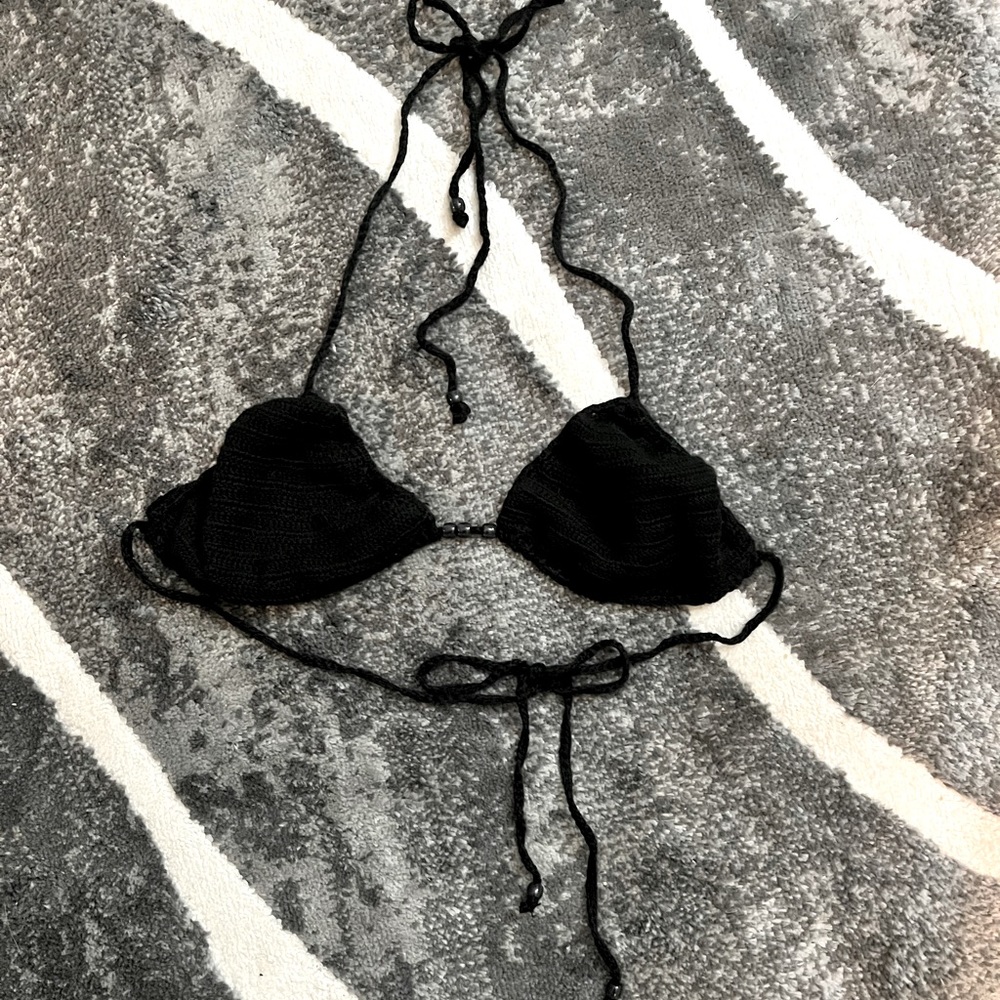 Black Crochet Bikini Top NWOT